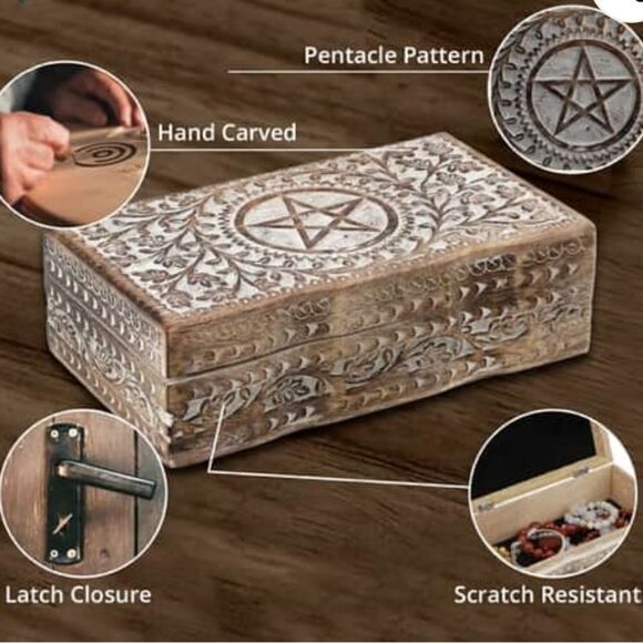 Pentacle Handcarved Storage Box - Picture 3 of 16